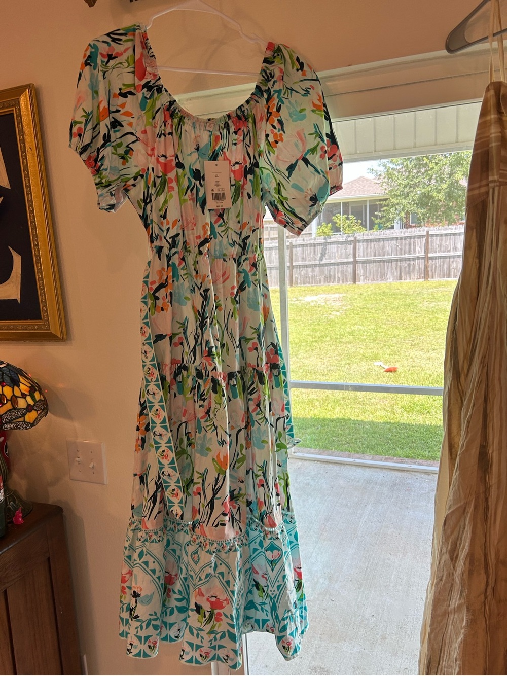 Crown Floral Maxi Dress in Mint, Coral & Teal Accents